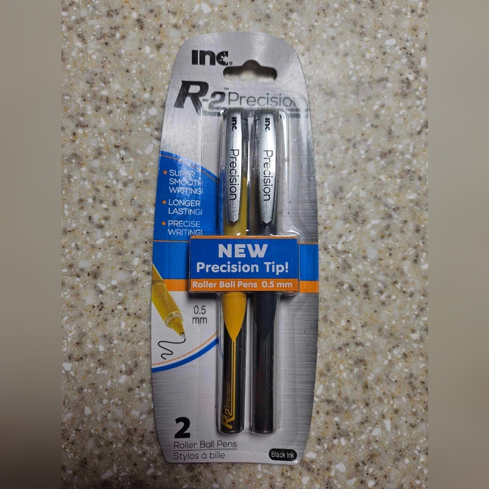 1 PACK 2 Pens INC® R-2 ROLLER PRECISION WRITING INK Black